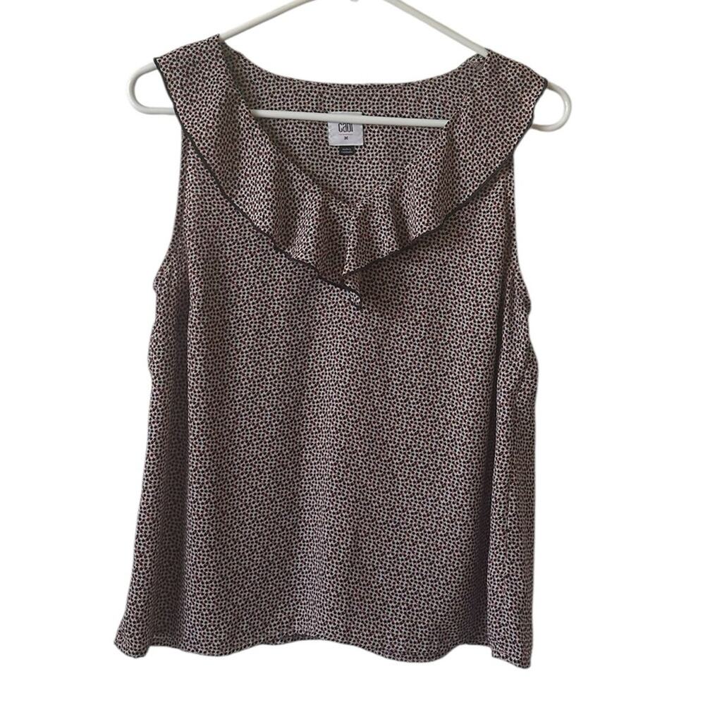 CAbi Red, White & Blue “Stellar” Ruffle Neck Sleeveless Blouse– Women’s Size M